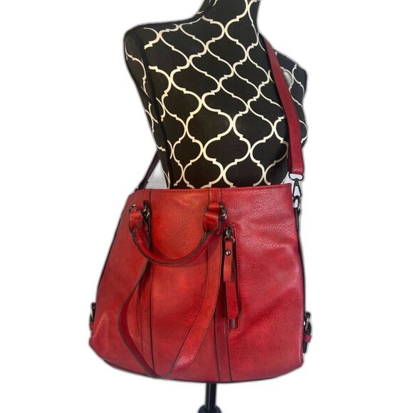 Large Power Red Leather Crossbody Shoulder Bag - Picture 1 of 9